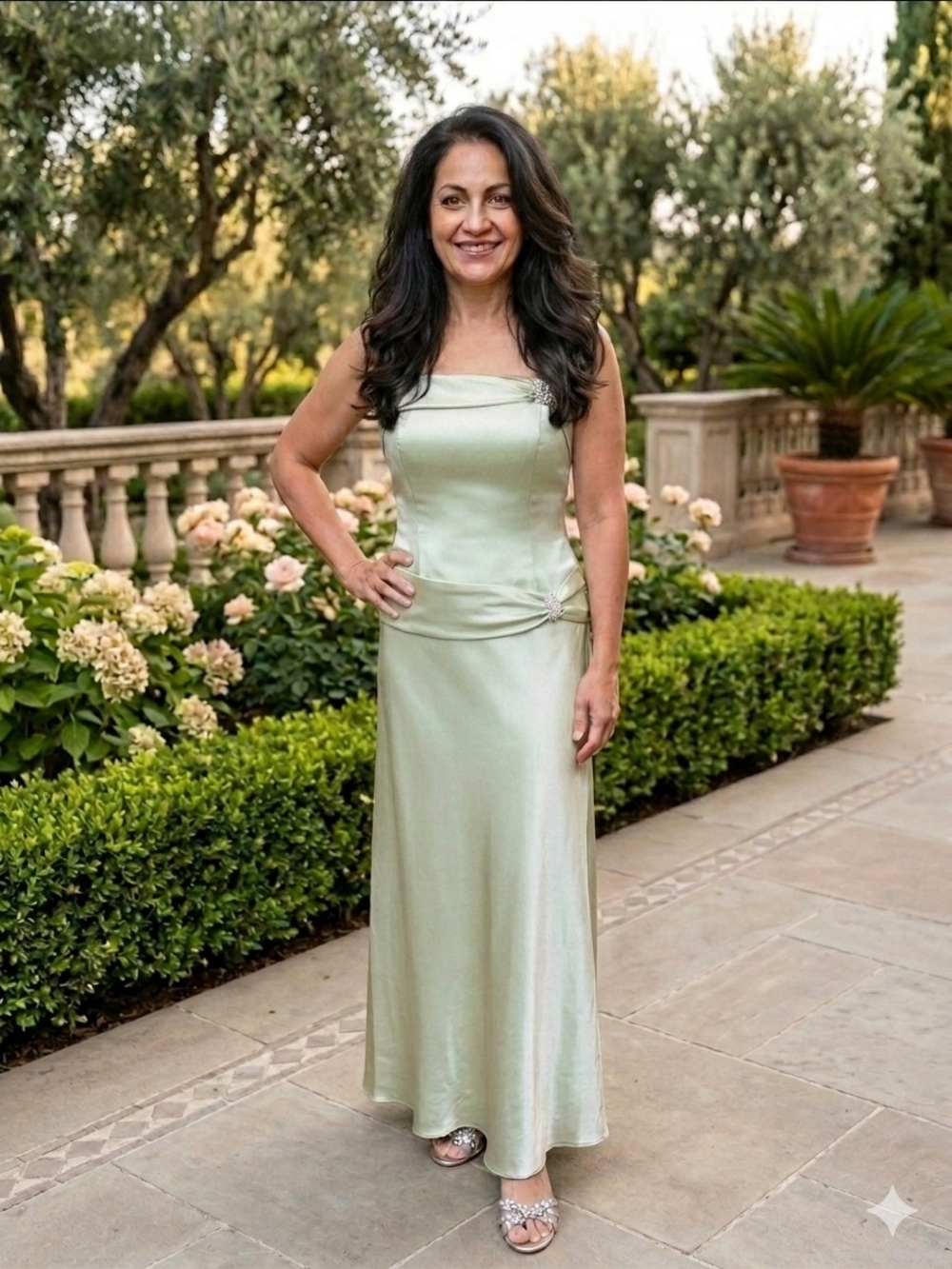 NWT Vintage Y2K ASPEED Sage Green Satin Prom Evening Gown Dress Medium Pristine